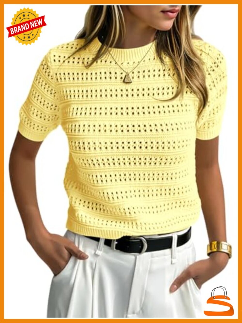 Short Sleeve Crochet Knit Sweater Pullover Boho Top Tshirt